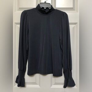 DEMOCRACY WOMEN'S TOP SIZE X-SMALL SMOCKED MOCK NECK KNIT TOP PULLOVER BLUE